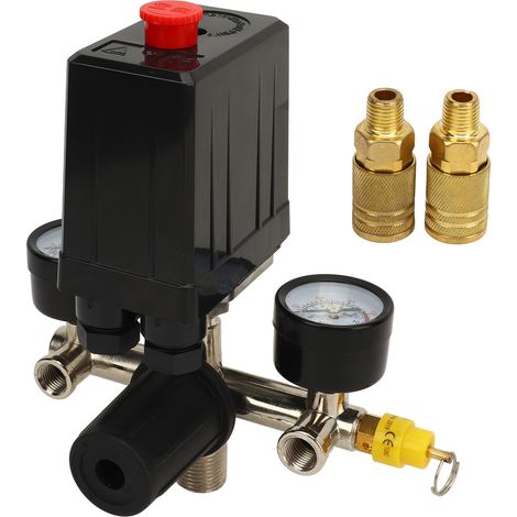 Kit de pressostat de compresseur d'air, contrôle de Valve CE, couvercle noir, compteur en fer, laiton, coupleur rapide de Style américain (1/5)