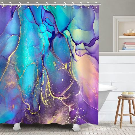 Rideau de douche effet marbre violet, rideau de salle de bain abstrait bleu, ensemble rideau de douche avec 12 crochets, décoration de salle de bain rose et or, 183 x 183 cm (1/5)