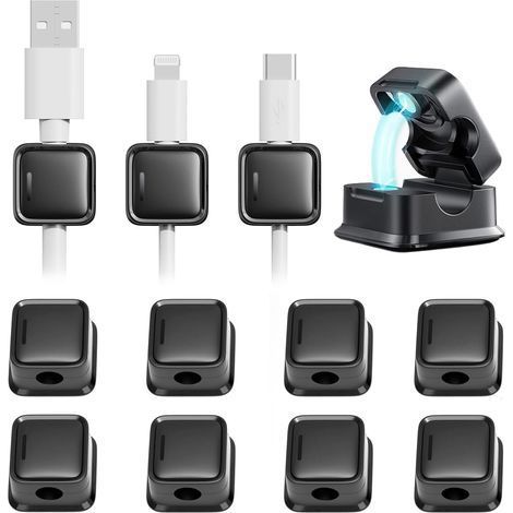 Lot de 12 (Noir) Supports de Rangement magnétiques pour câbles de Bureau, cachez Le câble de Charge du téléphone, Support de Chargeur de Fil adhésif Puissant pour Table de Chevet (1/5)