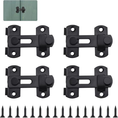 4 PCS Loquet de Porte en Acier Inoxydable Petite Serrure de Porte Sécurité Loquet Coulissant avec 16 Vis Cadenas Serrure à Moraillon Antivol pour Porte, Fenêtre, Salle de Bain(Noir) (1/5)