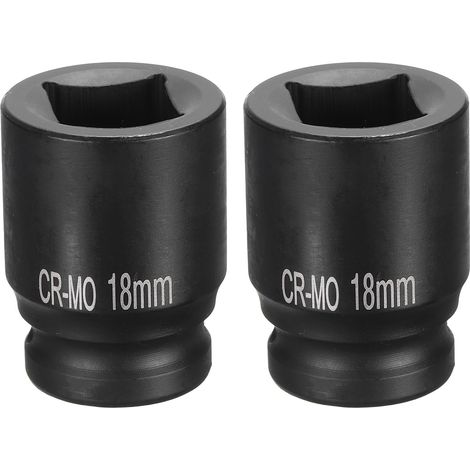 2Pcs 4 Pointe Douille Carrée 1/2" Drive 18mm Douille à Choc Carrée Métrique CR-MO Douilles de Roue Standard Noircissantes Outil de Douille Pneumatique pour Réparation Automobile (1/5)