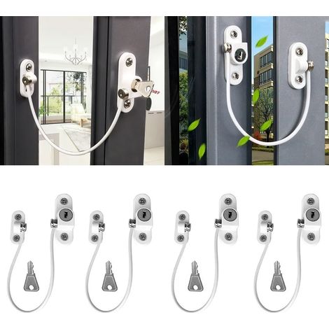 Verrou de sécurité pour fenêtre, lot de 4 unités, en acier inoxydable, couleur blanche, pour installation domestique et usage quotidien.-AquaForge (1/5)