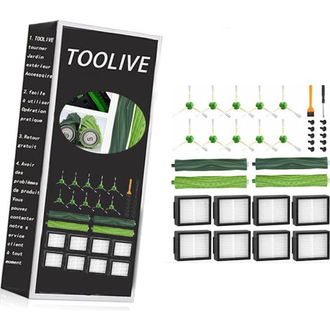 Pièces de Rechange pour iRobot Roomba E5 E6 i7 i7+ i3 i3+ i4 i4+ i6 i6+ j7 j7+, Kits Accessoires Remplacement pour Roomba i/e/j Séries, 4 Brosses en Caoutchouc, 8 Filtre HEPA, 10 Brosses Latérales Goo (1/5)