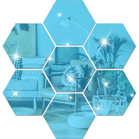 DIY-Wandaufkleber, 12-teiliges Acryl-Spiegelaufkleber-Set, sechseckige Spiegel-Wandaufkleber für Wohnzimmer- und Schlafzimmer-Dekor (blau)