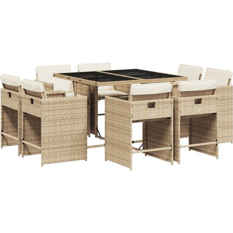 vidaXL Set da Pranzo da Giardino 9 pz con Cuscini Beige in Polyrattan
