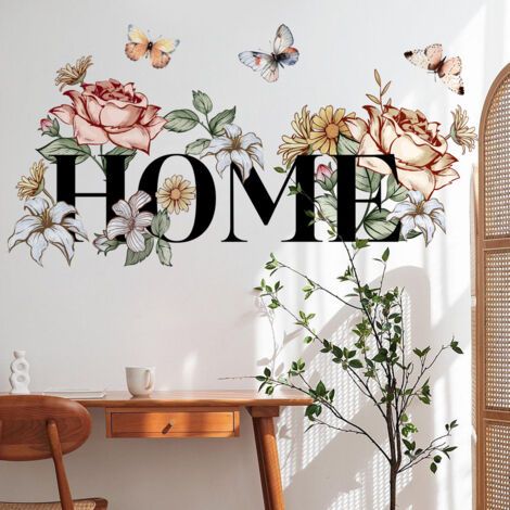 royaluxe-Sticker Muraux Floraux et de Papillon à la Maison Sticker à Peler et à Coller Étanche Autocollant Mural Amovible pour la Chambre à Coucher le Salon et la Salle de Bain (1/5)