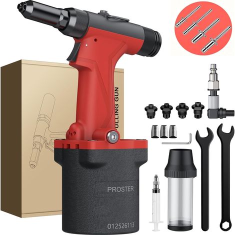 2040KGF Pneumatic Rivet Gun - Lightweight Rivet Gun with 4 Nozzles (0.1/0.1/0.2/0.6cm) for Closed Rivets/Double/Seahorse Riveting Tool Workshops, Garages, Boats (1/5)