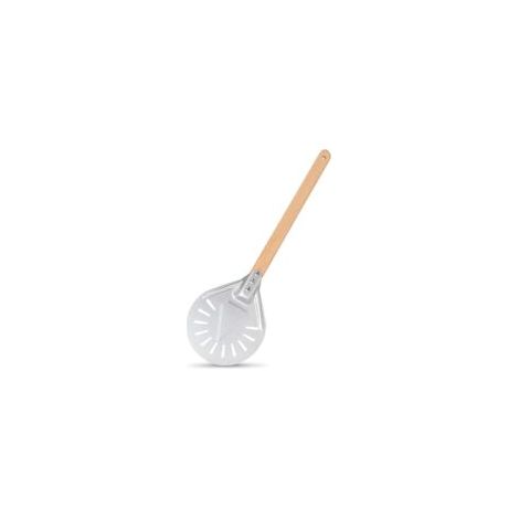 Pouces Pelle a Pizza Ronde, Pelle Pizza Perforée en Aluminium avec 40cm Longue Poignée en Bois Amovible Poignée Antidérapante, Pelle Tournante pour Pizza, Pain, Gâteaux  - Crezuo