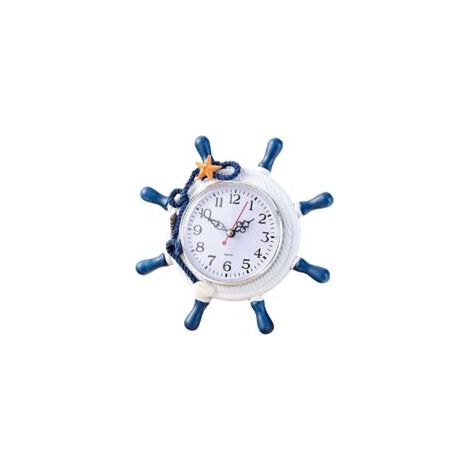 Pieza decorativa de pared de estilo mediterráneo que incluye un reloj, un ancla, un timón de barco y un elemento de estilo mediterráneo - Crezuo (1/5)