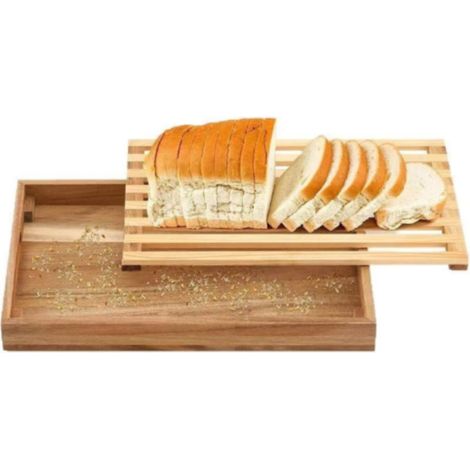 Planche à découper en bois avec ramasse-miettes et support, planche à découper de cuisine, plateau à trancher le pain marron (1/5)