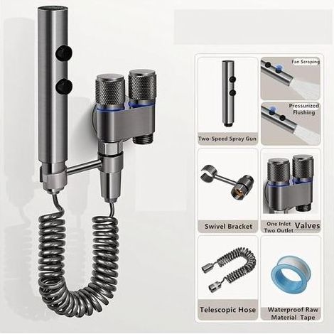Ensemble de douchette pour bidet, douchette à main, accessoire pour bidet pour toilettes britanniques, douche musulmane, avec flexible extensible de 3 m et douchette à double commande