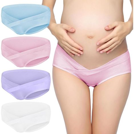 Slip premaman da donna in 4 pezzi, intimo per donne in gravidanza, intimo premaman, slip premaman in cotone, blu + viola + bianco + rosa