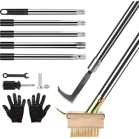 Brosse à Désherber avec Manche Télescopique (160cm), Grattoir pour Joints de Jardin avec Lame Racloir (1/5)