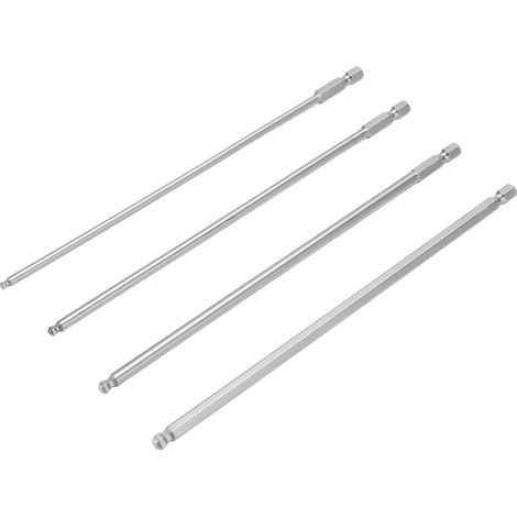 Jeu de 4 embouts de tournevis hexagonaux en acier S2, tige hex 1/4", têtes magnétiques métriques sphériques, longueur 200mm, manche 6 pans, accessoires de vissage professionnels. (1/5)