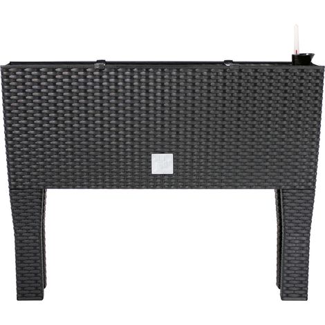 DEUBA® Raised Flower Pot Planter Bed 30L 60x25x46cm Water Irrigation System Rattan Look UV Resistant Trough Flower Box Planter with Detachable Feet Legs Anthracite 1