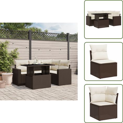 5-tlg. Garten-Sofagarnitur mit Kissen Braun Poly Rattan - Gartenmöbel - Outdoor Möbel - Lounge Set - Rattan Gartenset - PE-Rattan (1/5)
