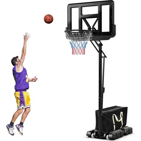 COSTWAY Canestro da Basket Regolable a 5 Livelli da 245 cm a 305 cm con Tabellone da 111cm, Base Riempibile e 2 Ruote, Canestro Portatile per Interno e Esterno