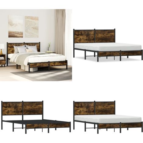 vidaXL Cadre de lit en métal sans matelas chêne fumé 140x190 cm