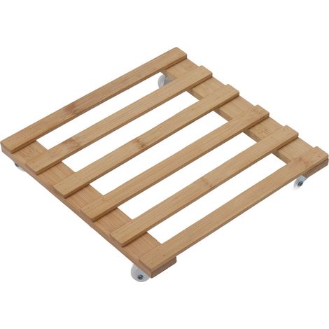 Support à fleurs roulant en bambou, mobile et anti-rayures, avec roulettes pour pots de jardin mobiles et plantes lourdes. (1/5)