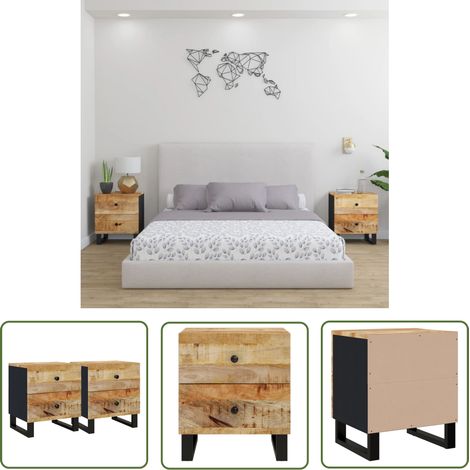 Lot de 2 Chevets Commodes de nuit - Tables d'appoint - 40x33x46 cm Bois de manguier solide Chic-741201 (1/5)