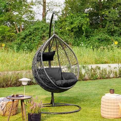 HOME DELUXE - Polyrattan Hängesessel mit Gestell CIELO Farbe: Schwarz Poly Rattan Hängesessel Hängekorb (1/5)