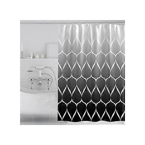 Stilvoller Duschvorhang von Stylishbed, weiß und schwarz, grau, wasserdicht, für Nassräume, 180 x 180 cm, Polyester, waschbar, mit 12 Haken