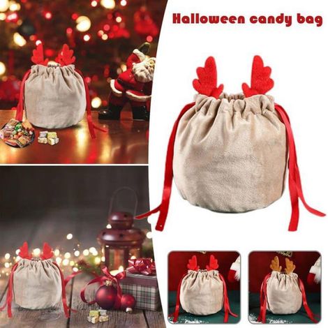 10 sacs cadeaux de Nol en velours, sacs cadeaux en forme de bois de cerf, sacs de décoration de Nol, sacs d'emballage à cordon (1/5)