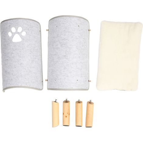 Lit tunnel pour chat avec pieds en bois, coussin en peluche surélevé doux et confortable pour toutes les saisons (1/5)