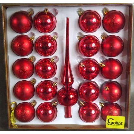 Set di 20 palline di plastica rosse con calotte effetto vetro
