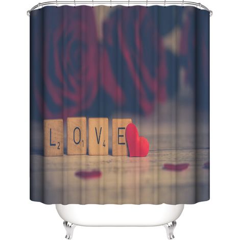 Valentinstag-Duschvorhang 150 x 180 cm, LOVE Duschvorhang Wat