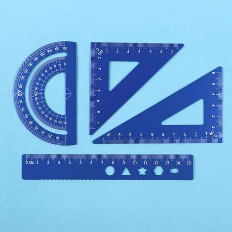 Winkelmesser-, Geodreieck- und Linealset, 4-teiliges Aluminiumlinealset, Metallzeichenlinealset, geometrischer Winkelmesser für Schüler, Schule, Zuhause, Büro