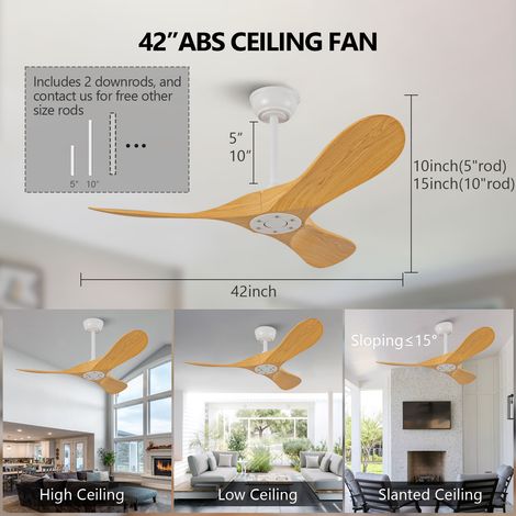 Ventilateur plafonnier 107 cm (42 pouces) télécommandé, 6 vitesses, pales ABS, moteur courant continu inversible, idéal chambre et salle à manger, sans lumière. (1/5)