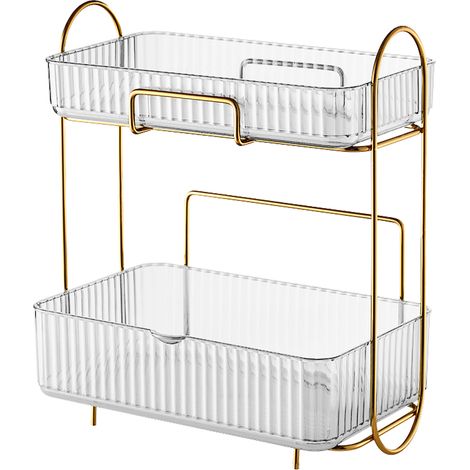 Lot 2 étagères organiseur salle de bain avec tiroir amovible grande capacité étagère maquillage transparent (1/5)