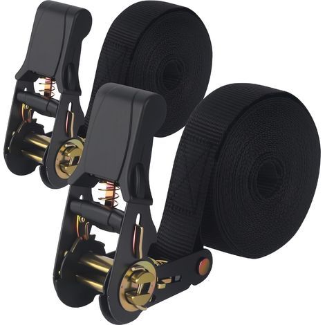 2 Pièces Sangles à Cliquet, Sangle, Sangles d'Arrimage, Adapté au Déménagement, aux Chariots, aux Motos, aux Bagages, au Camping, à La Sécurisation du Chargement, 6m x 25 mm, Noir (1/5)