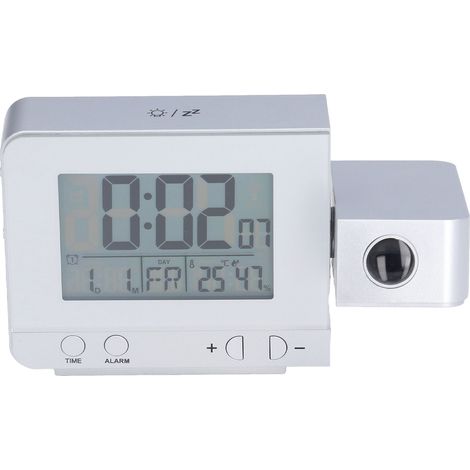 Horloge projecteur 3531 argentée avec projection heure et température, écran LED, réveil, horloge USB rechargeable (argent, sans piles) (1/5)