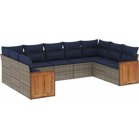 Maison Exclusive - 9-teiliges Gartensofa-Set mit Kissen, grau, Po (1/5)