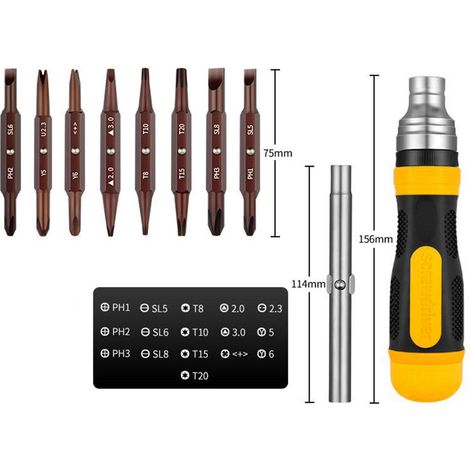 19-in-1 Ratschenschraubendreher-Set, tragbares Ratschenset mit magnetischen Bits für die Reparatur von Möbeln, Autos, Computern und Elektronikgeräten (1/5)