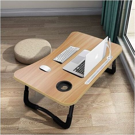 Pair - Table de lit pliable pour ordinateur portable 60x40cm – 4 ports USB – Tiroir et fente pour tasse – Capacité 40 kg – Matériau MDF et aluminium (1/5)