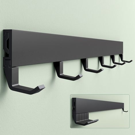 Mai & Mai Porte Manteaux Mural en Aluminium pour Salle de bain Cuisine Chambre Entrée Accroche Serviette 6 Crochets Patère Murale Anti-chute Noir Mat 600×17 MM Stalo-10 (1/5)