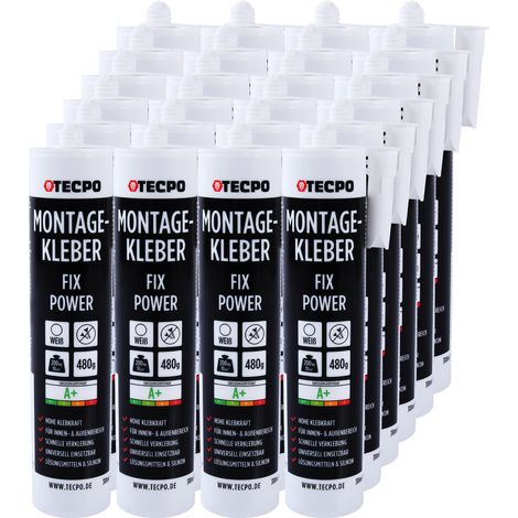 TECPO Montagekleber Fix Power, 24x 480g Universal Baukleber Kartuschen Kraftkleber 200kg 10 cm² für Akustikpaneele, Styropor, Sockelleite Innen und Außen schnelle Verklebung ohne Grundierung (1/5)