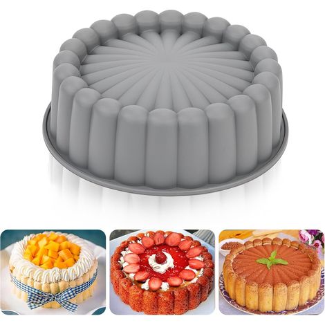 Moule à gâteau rond en silicone antiadhésif, 8 pouces, gris, pour cheesecake, brownie, tarte, flan. (1/5)