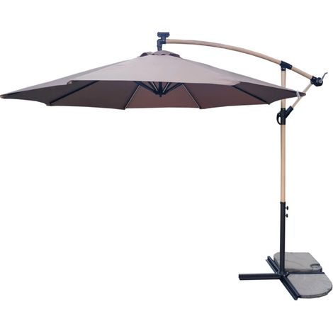 ombrellone da giardino rotondo con braccio laterale eurogarden con illuminazione led effetto legno taupe 3x3 m (1/4)