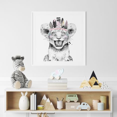 Poster / Affiche carrée Enfants - Lionceau Indien - 50x50 cm (1/3)