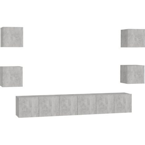 Conjunto de muebles mueble buffet TV televisión salón dormitorio salón 7 piezas gris madera contrachapada 020025166
