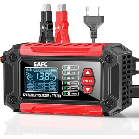 12V Chargeur Batterie Voitures 6A, Testeur de 100-2000 CCA 4-120Ah, Maintien Piles Analyseur Compatible au Plomb, AGM, Gel, pour Voiture, SUV, Moto, Bateau - (1/5)
