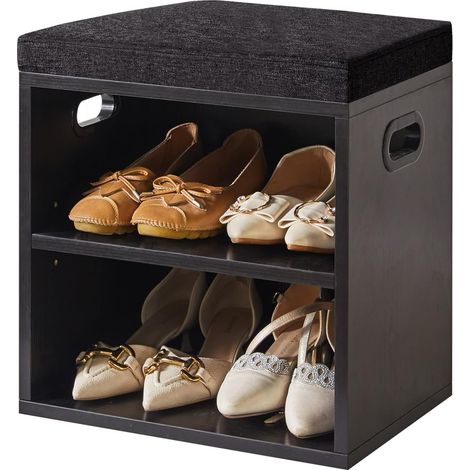 Petit Banc Chaussures Entrée avec Coussin, Noir HBD028B (1/5)
