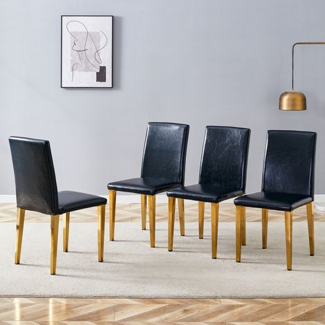 Lot de 2 chaises de salle à manger en cuir régénéré noir, pieds métal doré, dossier ergonomique et assise rembourrée H 90 cm pour salon FLORAGRACE (1/5)