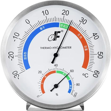 Thermomètre et hygromètre en acier inoxydable à double cadran couleur, indicateur de température et d'humidité (1/4)