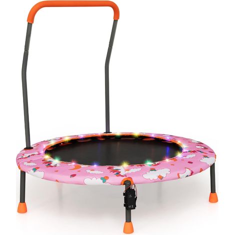 COSTWAY Trampolino per Bambini da Interno ed Esterno, Tappeto Elasctico Bambini 3-6 Anni in Acciaio con Maniglia Rimovibile, Luci LED, Cuscinetti Antiscivolo e Copertura Protettiva (1/5)