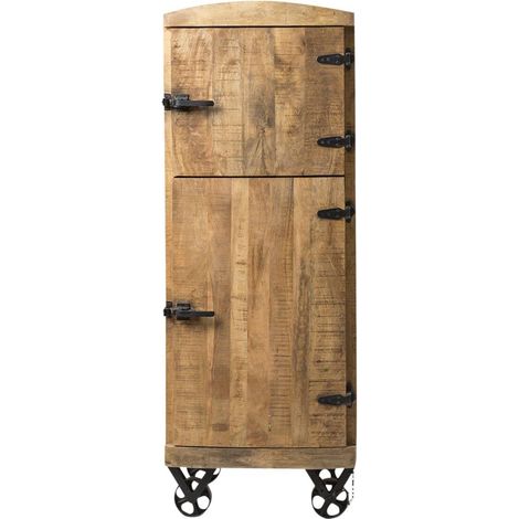 Made In Meubles – Buffet haut en bois de manguier 153.5 x 59 x 50 cm – Poignées métal noir – Roulettes style industriel – Pour divers décors (1/5)